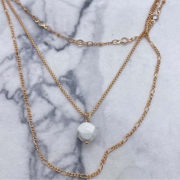 New Jolli Molli Layered Necklace Gold Tone White Stone Accent - Picture 4 of 6